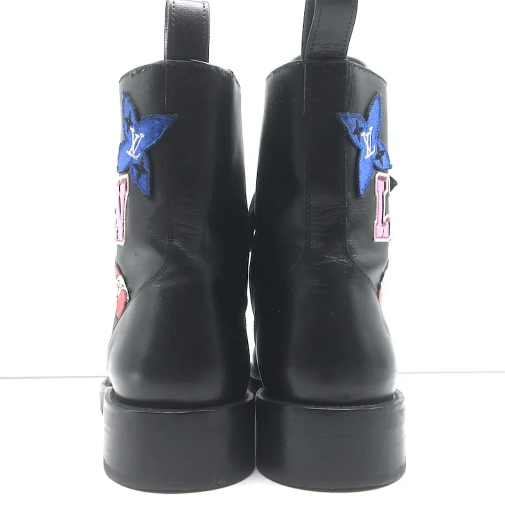 LOUIS VUITTON RANGER BOOTS WITH PATCHES BLACK LEATHER SIZE 40 FLAT COMBAT BOOTS - Picture 8 of 12